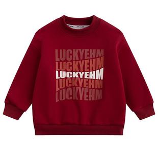 小象汉姆童装男童加绒卫衣新年款儿童半高领打底2025冬装新款红色