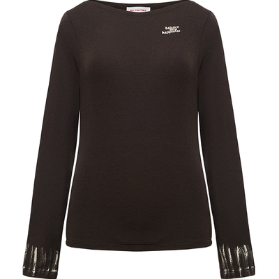 雅莹一字领正肩印花套头卫衣