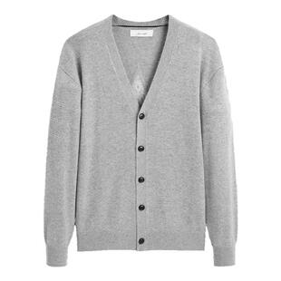 太平鸟男装V领羊毛针织开衫秋冬时尚毛衣后背印花休闲毛衣外套