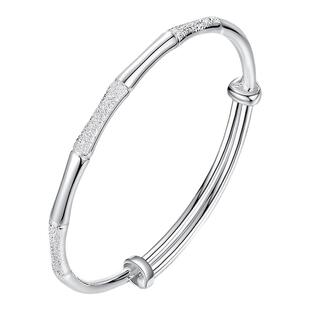 足银9999竹节手镯女纯银年轻款推拉式手链网红实心银镯子节日礼物