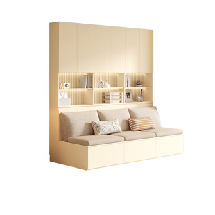 定制实木沙发书柜储物柜一体满墙到顶客厅橡木书橱带卡座靠墙