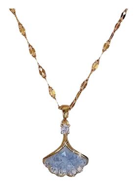 超仙蓝色银杏叶项链高级感锁骨链