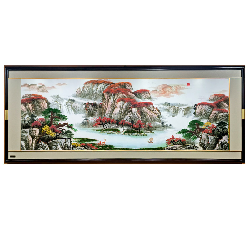 客厅山水画浮雕画实木鸿运当头
