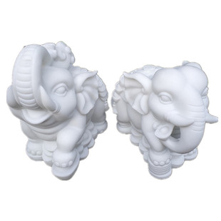 石雕大象石象卡通萌小象吉祥摆件一对仿汉白玉大象客厅摆件象萌象