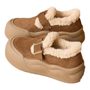 拉夏贝尔加绒勃肯鞋女2025冬季新款加厚毛毛棉鞋一脚蹬懒人雪地靴