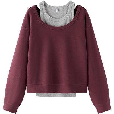 森马两件套纯色背心短款卫衣女