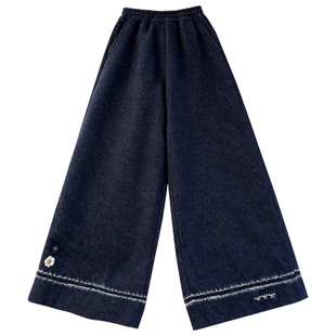 儿童加绒裤子一体绒冬季2025新款女孩独特超好看宽腿裤女童阔腿裤