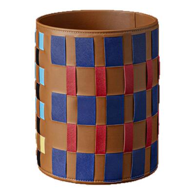 Herm@s.脏衣篮手工编织彩色皮革