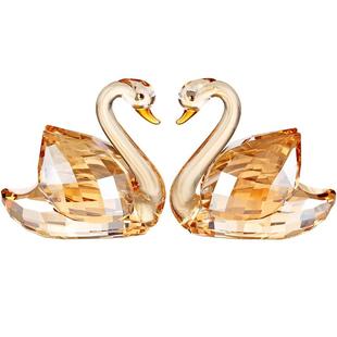 水晶天鹅摆件一对结婚纪念粉色鸳鸯新婚礼物送女生新人酒柜装饰品
