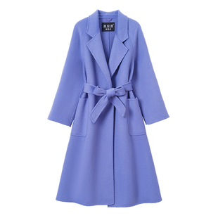 双面羊绒大衣女长款2025新款秋冬高级修身气质流行蓝色羊毛呢外套