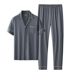 60S莫代尔男士短袖长裤家居服薄款可外出本命年睡衣套装春夏新款