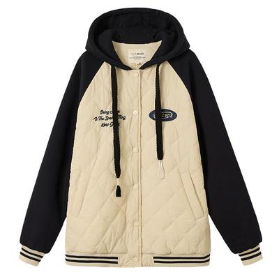 休闲运动风宽松连帽撞色拼接外套