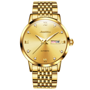 纯黄金色名牌手表男士机械表瑞士中老年人防水正品牌爸爸男表十大