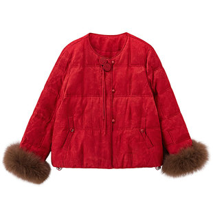 2026超火新中式轻国风90白鸭绒羽绒服女款外套轻奢高级感真狐狸毛