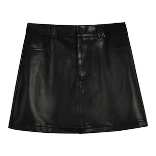 MULVAN 高腰A字半身裙皮裙女秋冬短裙防走光百搭显瘦包臀裙