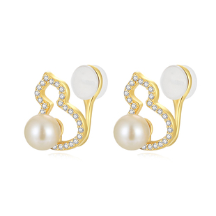 天然海水珍珠akoya羽黄金葫芦耳夹女纯银新中式无耳洞精致耳饰品