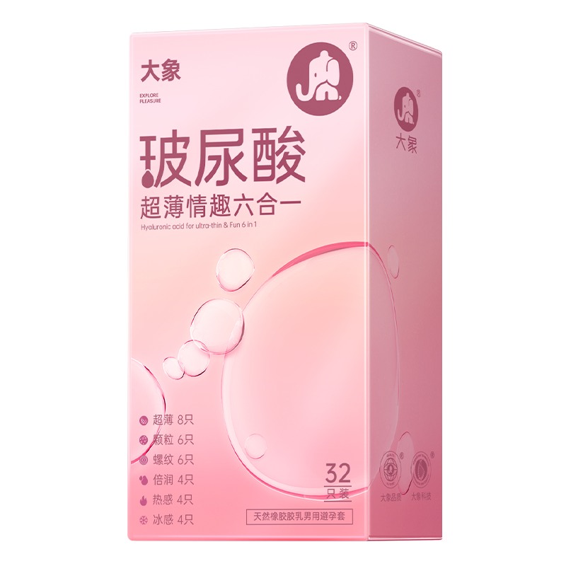 【玻尿酸情趣六合一】大象玻尿酸超薄情趣安全避孕套颗粒螺纹高潮