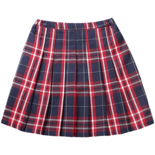 儿童中裙格子裙A裙红蓝格小学生校服半身裙裤春秋款百折裙百褶裙