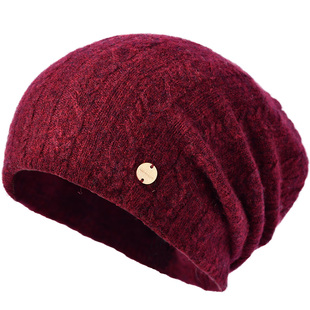 卡蒙羊绒安可拉红帽子女秋冬毛线帽针织帽宽松后托堆堆帽显脸小