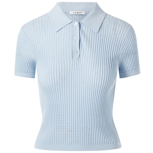 LANCY/朗姿2025年夏新款修身气质通勤polo领短袖针织衫上衣女