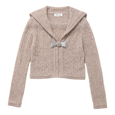 婴驼毛海军领胸针校园针织开衫