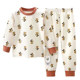 久久神童精梳纯棉色底宝宝内衣套装套装女童秋衣秋裤保暖儿童内衣