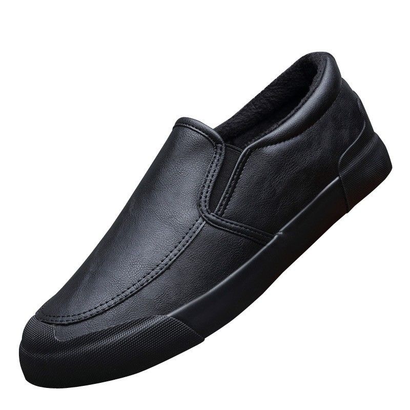 冬季棉鞋子低帮软底男士休闲皮鞋套脚韩版百搭新款加绒保暖鞋大码