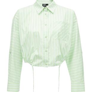 Vero Moda奥莱衬衫女秋冬新款休闲百搭时尚纯棉竖条纹短款上衣