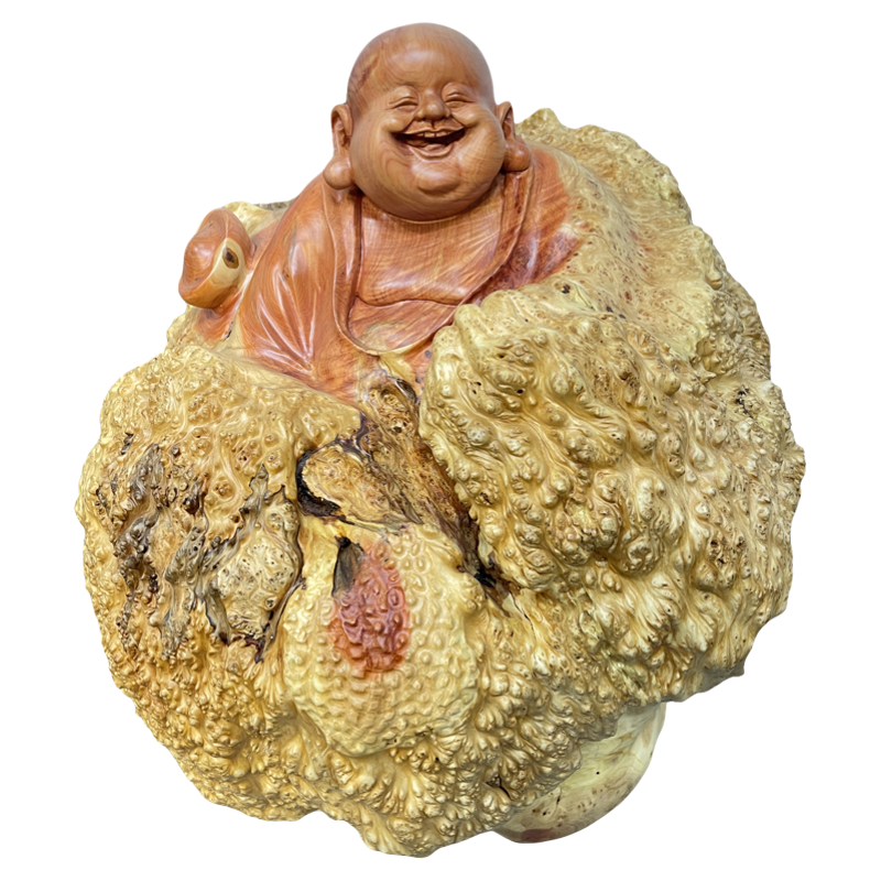 天然根艺根雕木雕柏木血柏树瘤笑口常开弥勒装饰观赏家居办公摆件