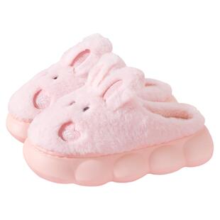 新款厚底棉拖鞋女室内高跟可爱兔子毛绒拖鞋冬包跟保暖月子鞋冬天