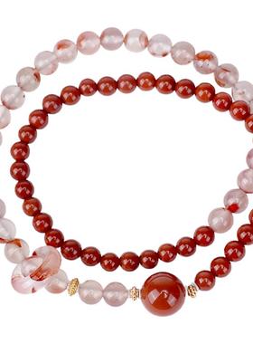 南红手串女新中式柿子红叠戴手链