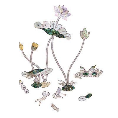 中式贝雕花水移画琵琶乐器螺钿贴