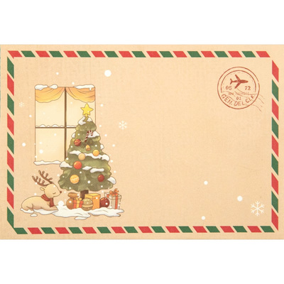 卡通牛皮纸信封高颜值文艺做旧信笺质感简约merry Christmas创意圣诞节日装饰空白祝福留言信纸生日贺卡信封