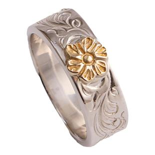 一休松井直毅Dearblossom 925纯银银点铜蔷薇花印台唐草戒指 男女