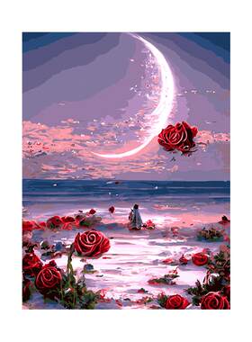 自油自画DIY数字油画月下花海