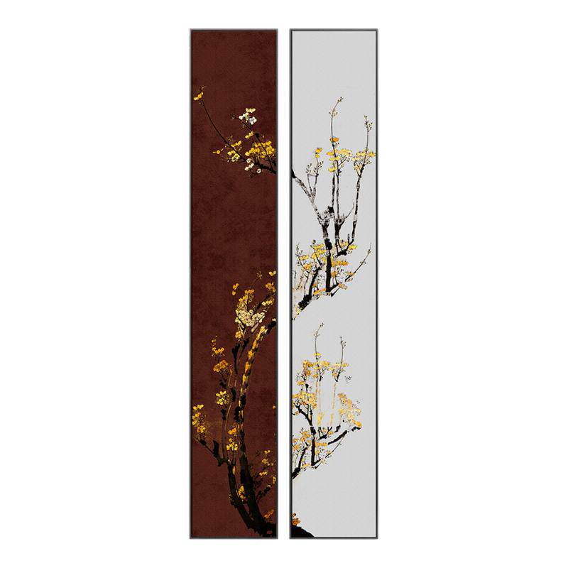 新中式入户玄关装饰画双联窄屏浮雕立体挂画茶室走廊过道背景壁画