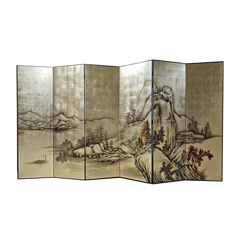 屏风金箔手绘漆画隔断