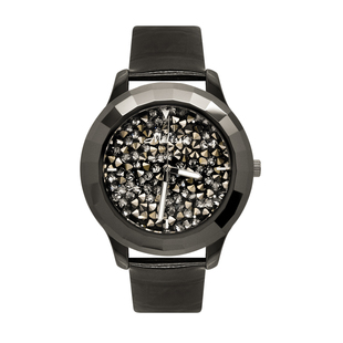 melissa采用施家元素水晶大表盘手表女款黑色时装表 时尚真皮女表