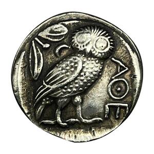 希腊神话银币镀银智慧女神雅典娜项链猫头鹰古币吊坠水瓶座守护神