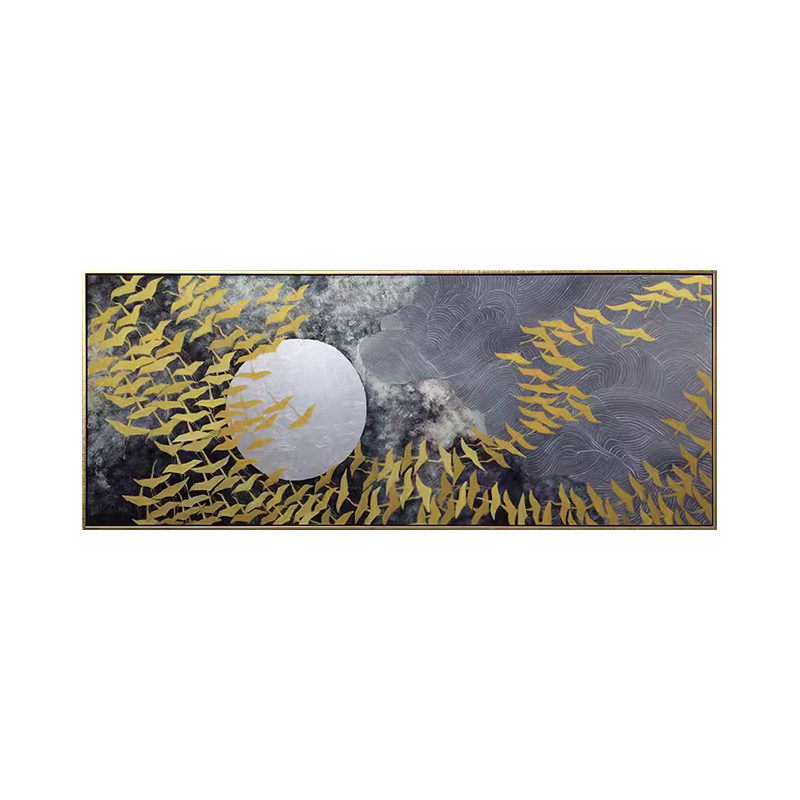 四合艺术 手绘祥云飞鸟油画 新古典 沙发背景画定制