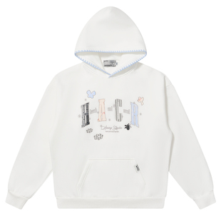 HACR蕾丝花朵贴布绣帽衫 贝壳绣宽松休闲百搭连帽卫衣男女