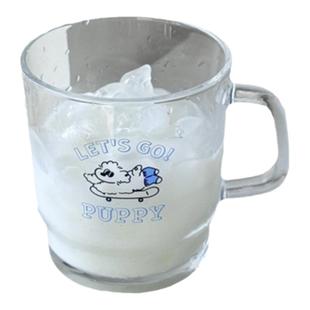 透明玻璃杯把杯ins风简约卡通猫咪咖啡水杯家用情侣早餐350ml杯子