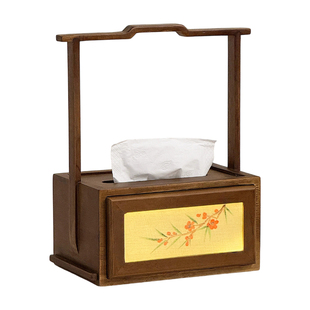 宋式美学古风实木创意纸巾灯盒客厅卧室可移动手提抽纸盒台灯一体