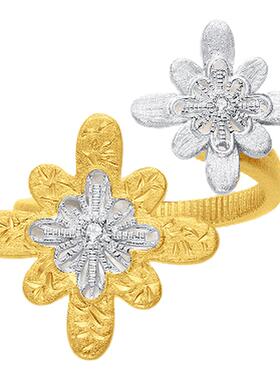 【新品上市】OOAK界格雕金烟花雨日落烟花白贝母双色雕金开口戒