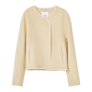 【100%羊毛】LANCY/朗姿2025冬新款法式双面呢短大衣无领毛呢外套