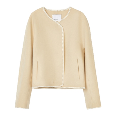 【100%羊毛】LANCY/朗姿2025冬新款法式双面呢短大衣无领毛呢外套