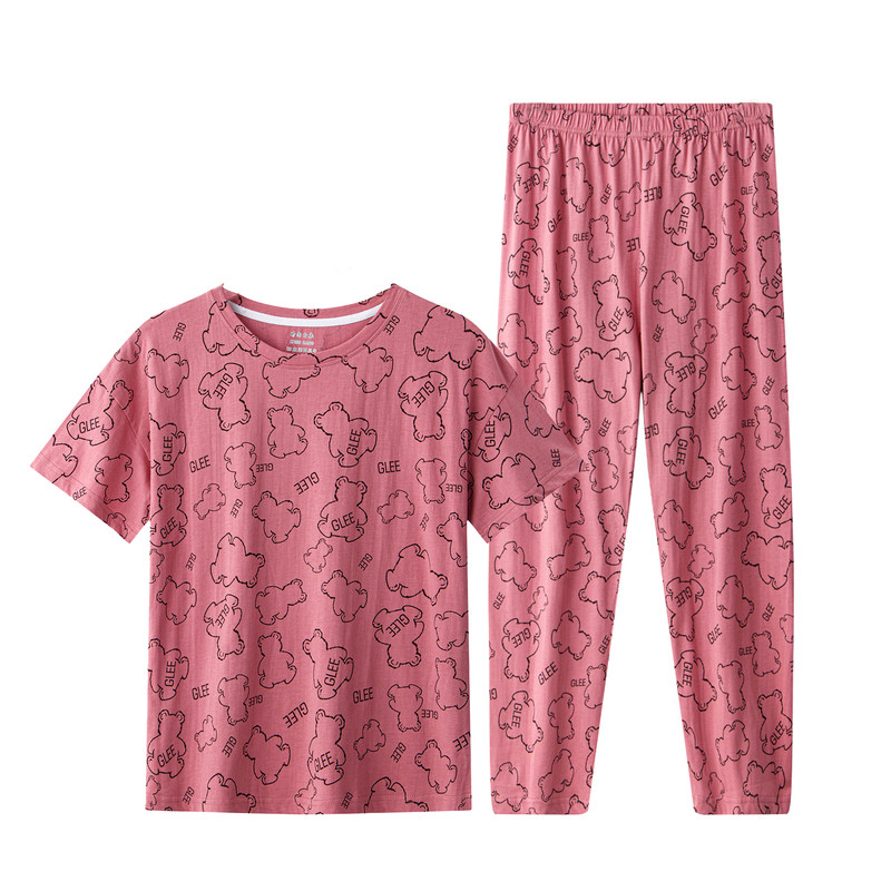 妈妈睡衣女款夏季纯棉半袖九分裤中老年人家居服套装女士奶奶全棉