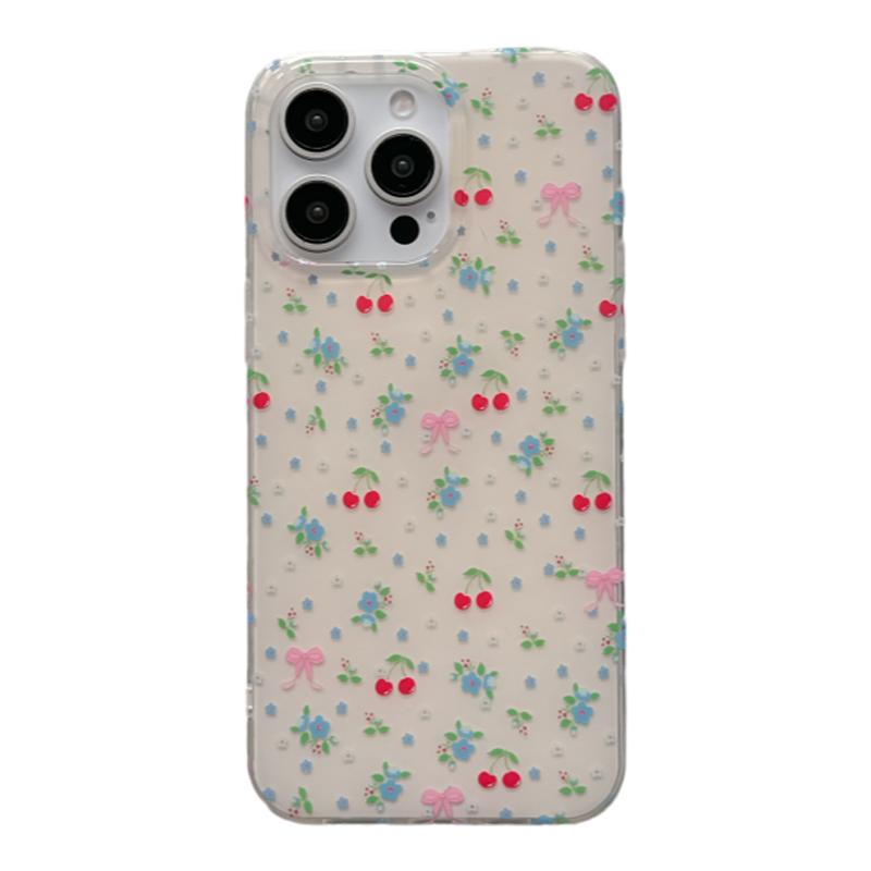 小清新碎花樱桃适用苹果15手机壳iPhone16promax新款15Pro全包13硅胶14防摔套14Pro小众16少女心