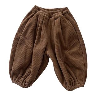 【我是小中童】韩版加绒灯芯绒裤男童长裤秋冬女宝宽松收口灯笼裤