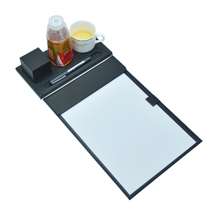 会议垫板夹定制logo皮革a4文件夹写字板磁吸商用杯托办公室黑皮质